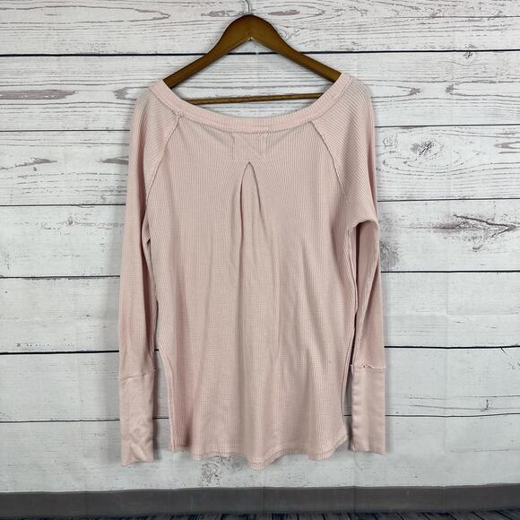 We The Free Shirt Womens XS Pink Waffle Boxy Boho Peasant Thermal Off Shoulder - Picture 5 of 13
